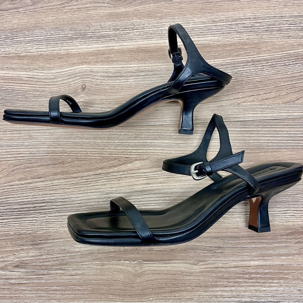 Vince Black Coco Leather Heeled Sandal Size 6.5 - Picture 3 of 9